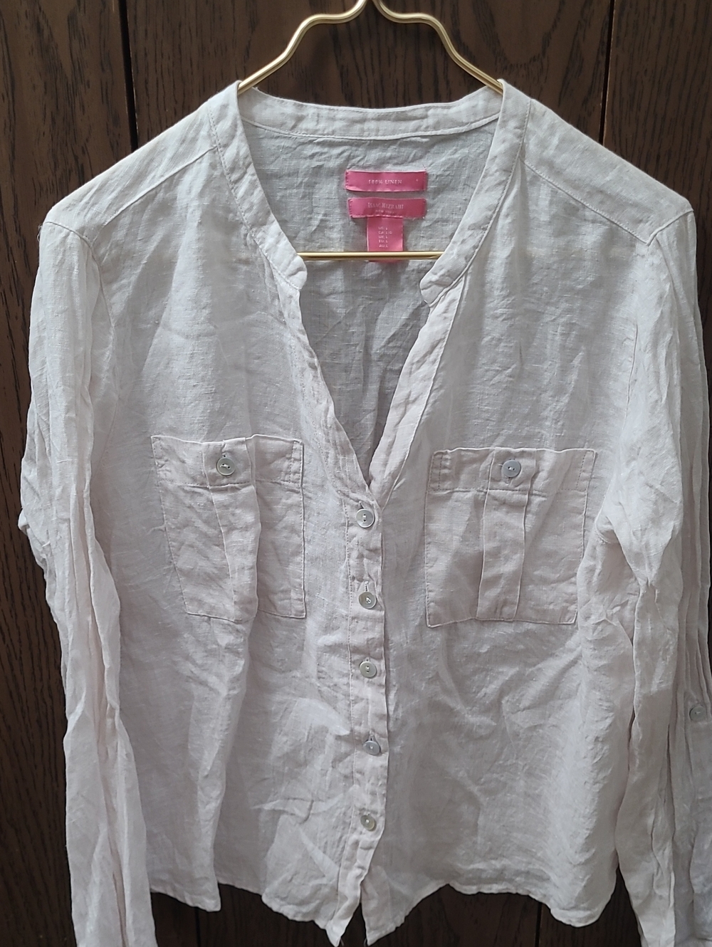 Isaac Mizrahi White 100% Linen Button-Down Shirt